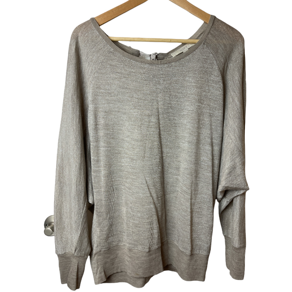 Loft Gold Lurex Beige Dolman Sleeve Sweater Top Size XL